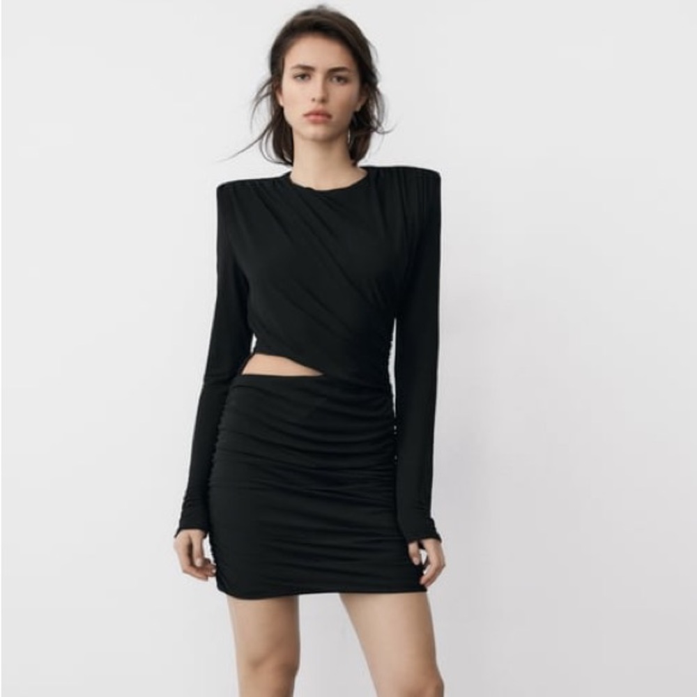 New Zara draped shoulder pad dress sizeS